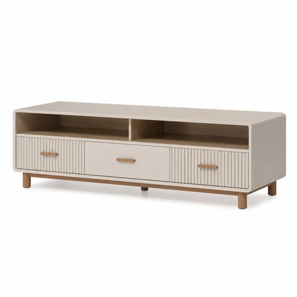 Mobile TV rettangolare con 3 cassetti in MDF beige e rovere 160 x 40 x 50 cm