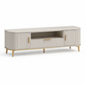 Mobile TV 180 x 40 x 60 cm in MDF rettangolare bianco avorio con ante scanalate e gambe dorate