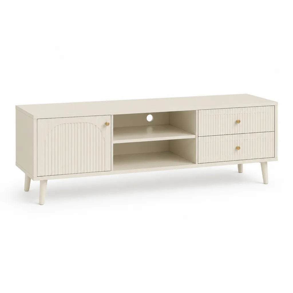 Mobile TV con 2 cassetti e anta in MDF bianco 160 x 40 x 55 cm