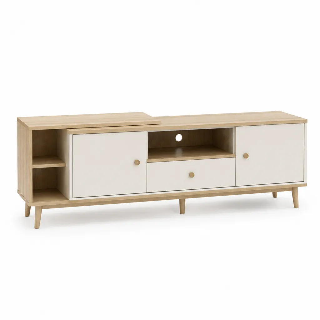 Mobile porta TV rettangolare in MDF effetto rovere e bianco 160 x 40 x 55 cm