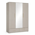 Armadio guardaroba 3 ante con specchio e 2 cassetti in truciolare melaminico tortora 150 x 55 x 200 cm