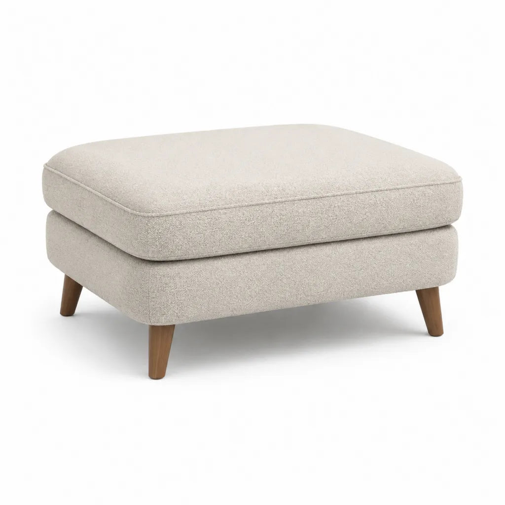Poggiapiedi imbottito rettangolare 90 x 70 x 45 cm in poliestere crema con gambe in legno massello color noce