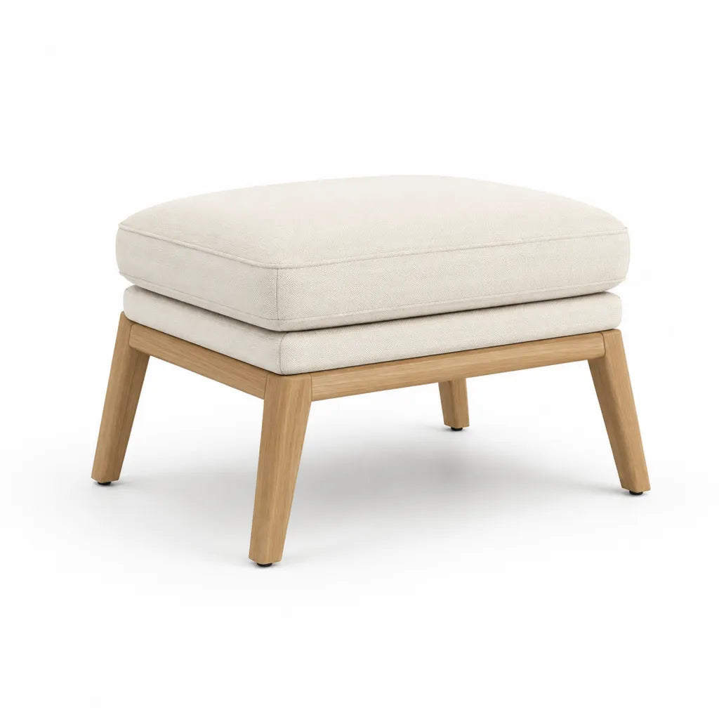 Poggiapiedi imbottito rettangolare in poliestere e legno massello color crema 65 x 50 x 43 cm
