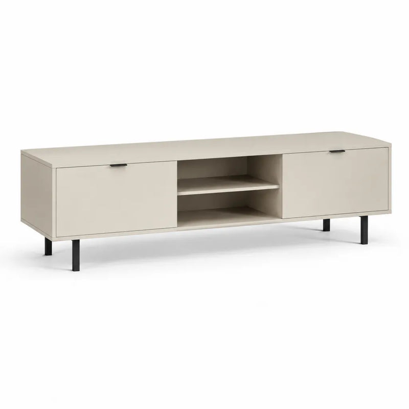 Mobile TV basso con 2 ante e ripiani aperti in pannello truciolare beige 160 x 40 x 50 cm