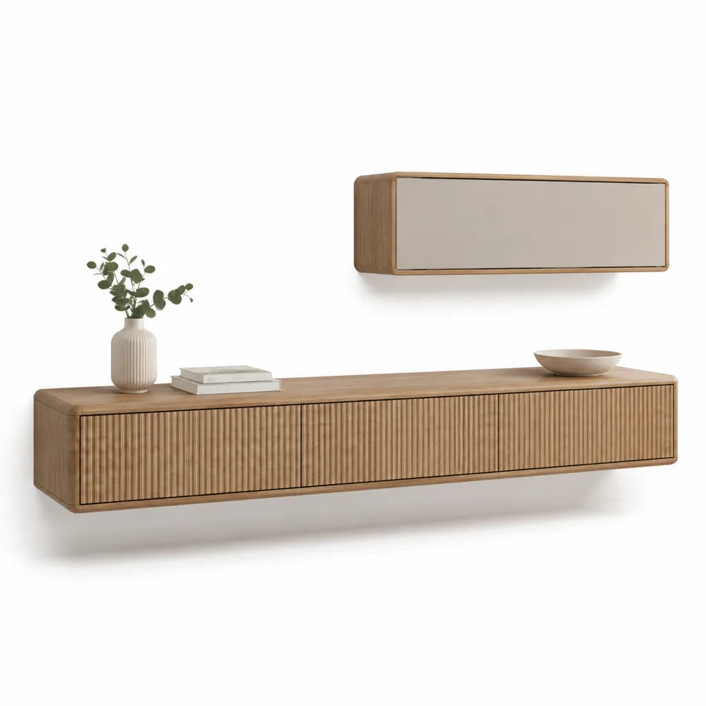 Set mobili TV sospesi 2 pezzi in MDF effetto noce e taupe 180 x 40 x 42 cm