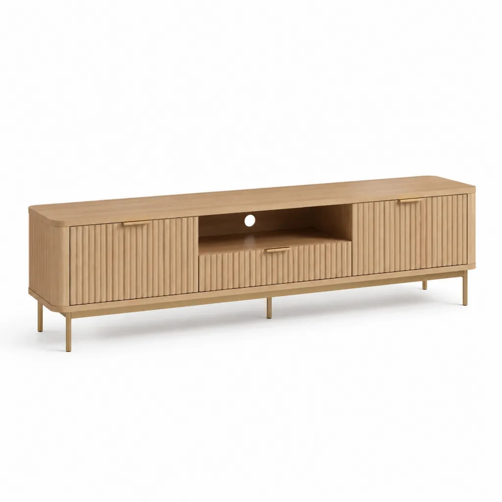 Mobile TV rettangolare in MDF impiallacciato rovere naturale 180 x 40 x 55 cm