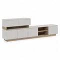 Mobile TV modulare rettangolare in pannelli di particelle bianco e rovere chiaro 220 x 40 x 95 cm