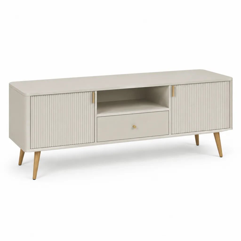 Mobile TV con 2 ante 1 cassetto e vano aperto in MDF crema 160 x 40 x 65 cm