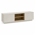 Mobile TV basso con 2 ante scorrevoli in MDF rettangolare bianco e rovere 160 x 40 x 55 cm