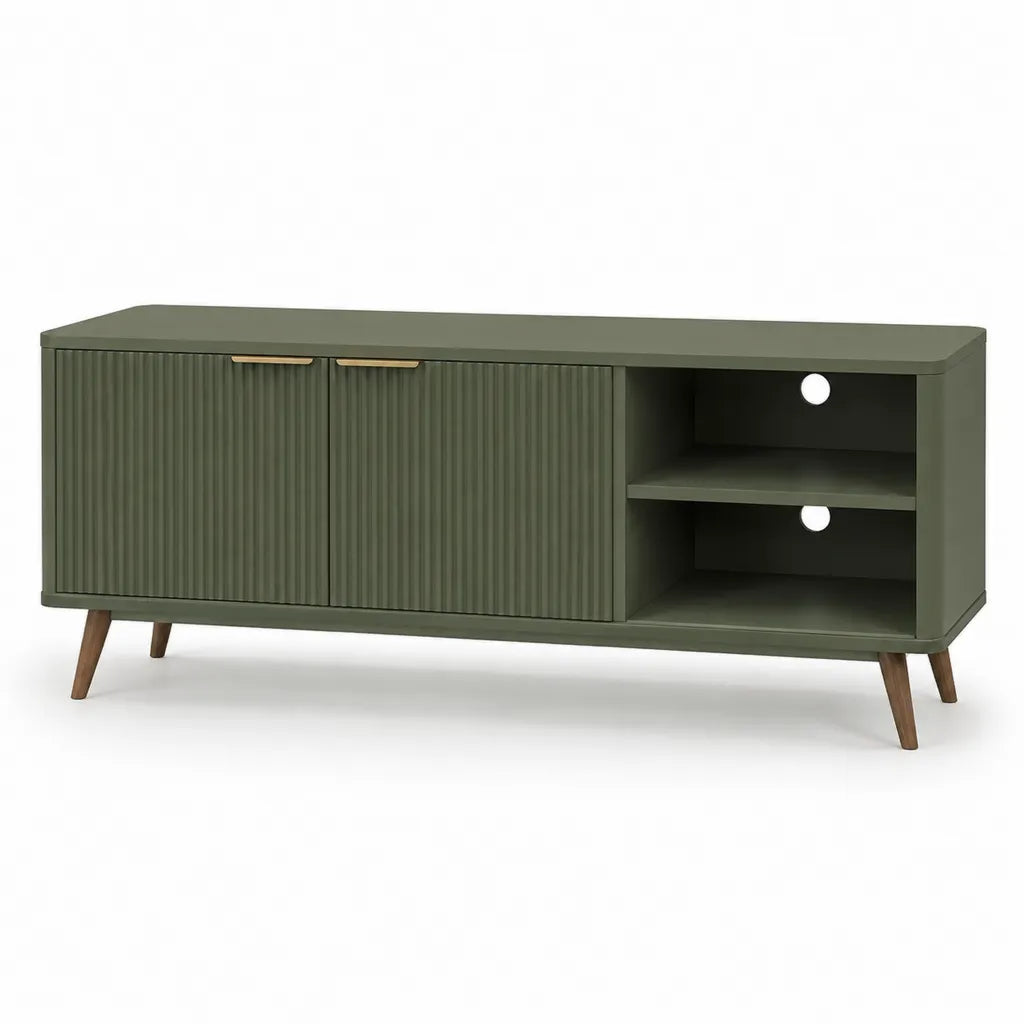Mobile TV con 2 ante e 2 ripiani in MDF rettangolare verde oliva e marrone 160 x 40 x 70 cm
