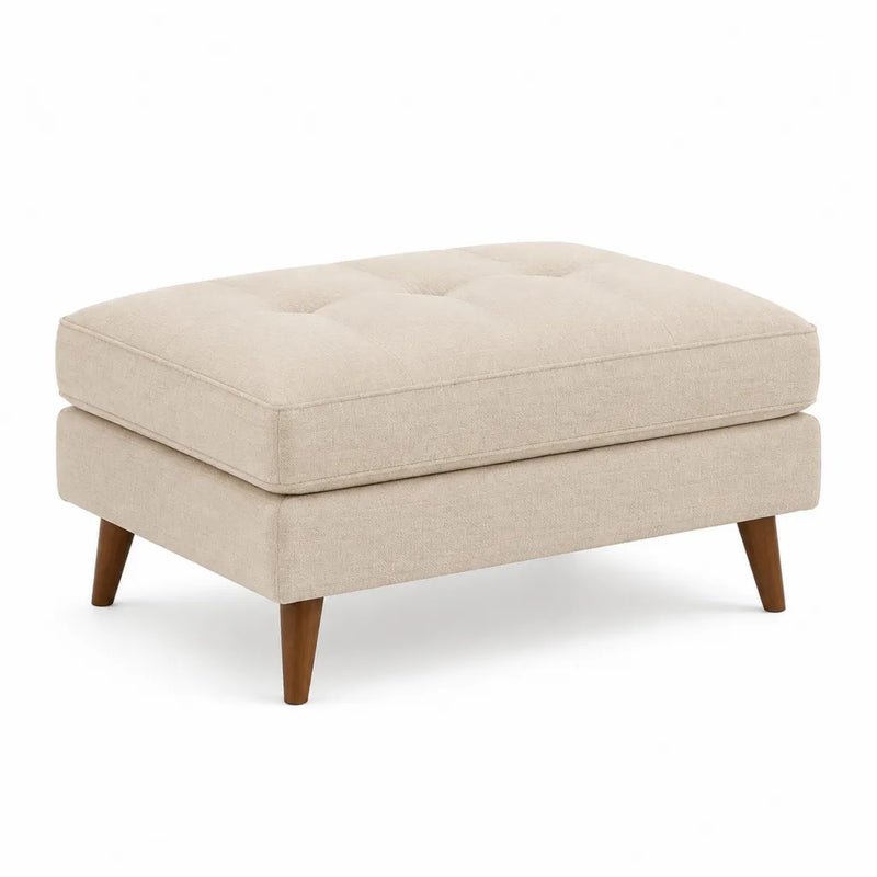 Pouf poggiapiedi rettangolare beige 91.4 x 76.2 x 45.7 cm con rivestimento in poliestere e gambe in legno massello